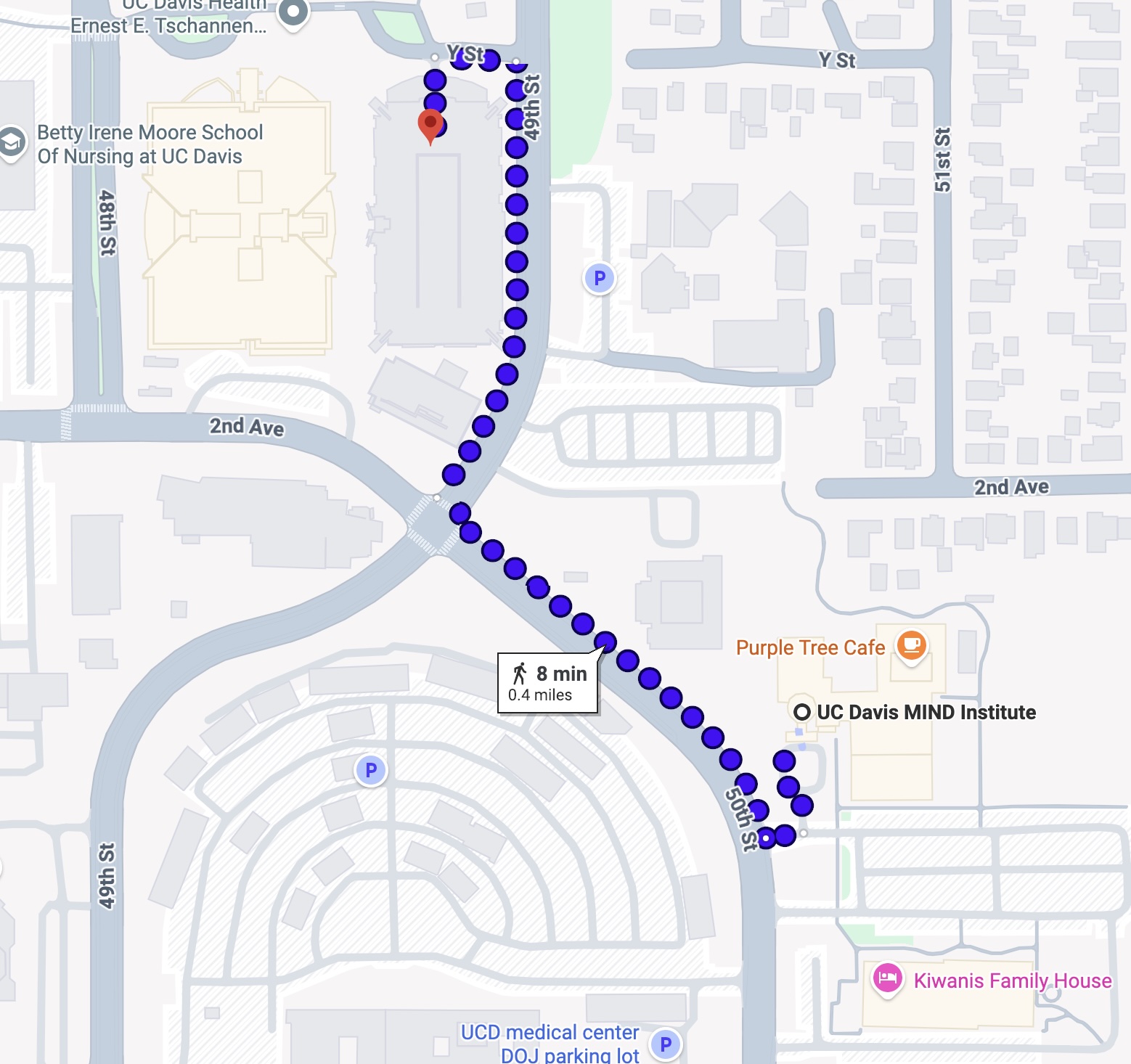 Walking map from Structure 2 to UC Davis MIND Institute